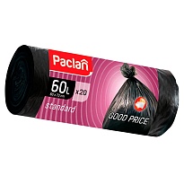 Мешки для мусора 60 л, черные, в рулоне 20 шт., ПНД, 7,4 мкм, 720х600 мм, PACLAN, 600820 в Невинномысске