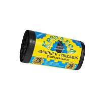 Мешки для мусора 20 л, с ушками, черные, в рулоне 30 шт., ПНД, 10 мкм, 550х440 мм, Крепакоф, 4607075710405 в Невинномысске
