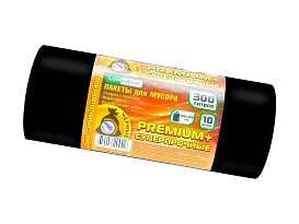 Мешки для мусора 300 л, черные, в рулоне 10 шт., ПВД 70 мкм, 1400х1000 мм, PREMIUM+, 30010160 в Невинномысске