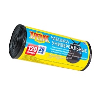 Мешки для мусора 120 л, черные, в рулоне 20 шт., ПНД, 15 мкм, 1100х700 мм, Крепак, 4607075710207 в Невинномысске