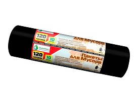 Мешки для мусора 120 л, черные, в рулоне 10 шт., ПНД, 12 мкм, 1100х700 мм, MIRPACK Classik, 1201011 в Невинномысске