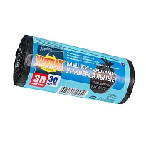 Мешки для мусора 30 л, с ушками, черные, в рулоне 30 шт., ПНД, 9 мкм, 600х500 мм, Крепак, 4607075710450 в Невинномысске