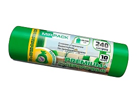 Мешки для мусора 240 л, ароматизированные, зеленые, в рулоне 10 шт., ПВД 45 мкм, 1300х930 мм, PREMIUM+, 240108301 в Невинномысске