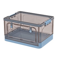 Ящик пластиковый складной прозрачный коричневый, дно синее,490х360х280 мм, с колесиками в Невинномысске