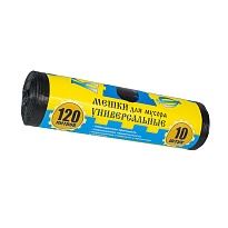 Мешки для мусора 120 л, с ушками, черные, в рулоне 10 шт., ПНД, 13 мкм, 1050х680 мм, Крепакоф, 4607075710252 в Невинномысске