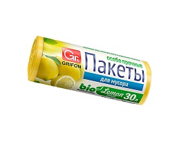 Мешки для мусора 30 л, ароматизированные, Лимон, желтые, в рулоне 20 шт., ПНД, 9 мкм, 560х530 мм, GRIFON Aroma, 101-020 Li в Невинномысске