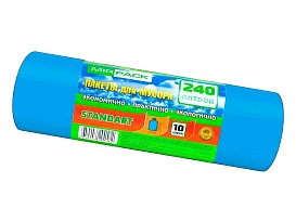 Мешки для мусора 240 л, ароматизированные, синие, в рулоне 10 шт., ПВД 30 мкм, 1300х930 мм, STANDART, 24010661 в Невинномысске