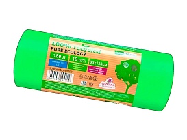 Мешки для мусора 180 л, ароматизированные, биоразлагаемые, зеленые, в рулоне 10 шт., ПВД, 40 мкм, 1300х930 мм, PURE ECOLOGY, bio1801081 в Невинномысске