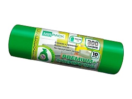 Мешки для мусора 300 л, зеленые, в рулоне 10 шт., ПВД 70 мкм, 1400х1000 мм, PREMIUM+, 300101601 в Невинномысске