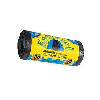 Мешки для мусора 30 л, с ушками, черные, в рулоне 30 шт., ПНД, 8 мкм, 580х460 мм, Крепакоф, 4607075710238 в Невинномысске
