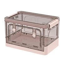 Ящик пластиковый складной прозрачный коричневый, дно розовое, 360х235х230 мм, с колесиками в Невинномысске